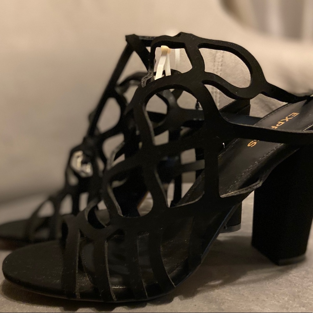 Express caged blocked heels